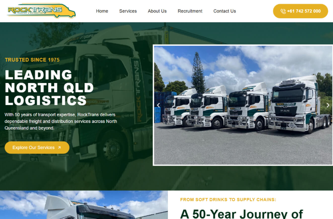 Full website screenshot of rocktrans.com.au