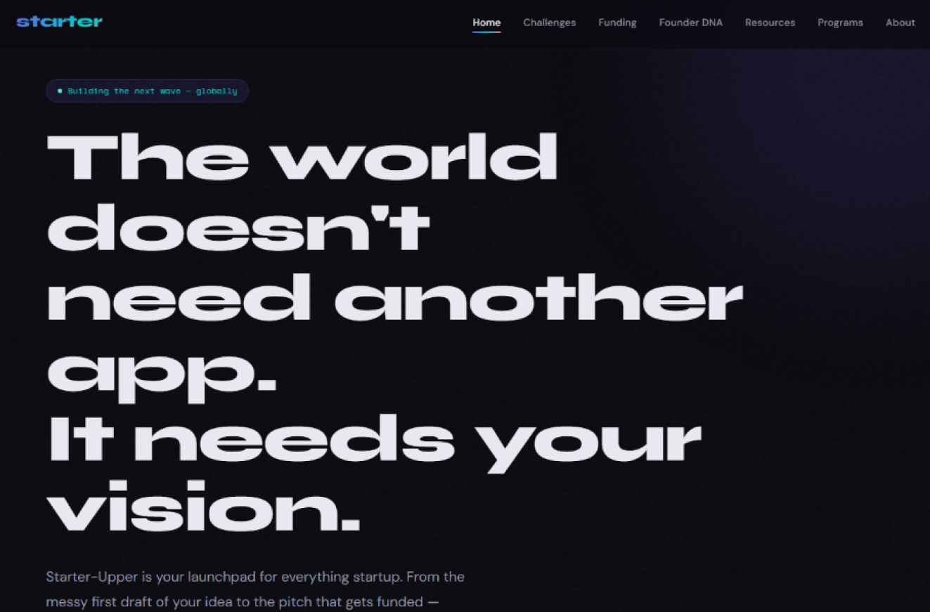 Full website screenshot of starter-upper.com